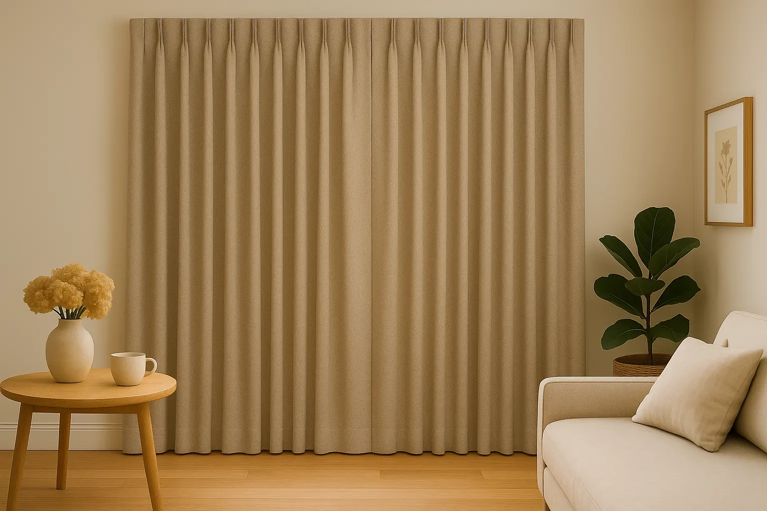 Full-height custom drapery adding softness and privacy to a living room