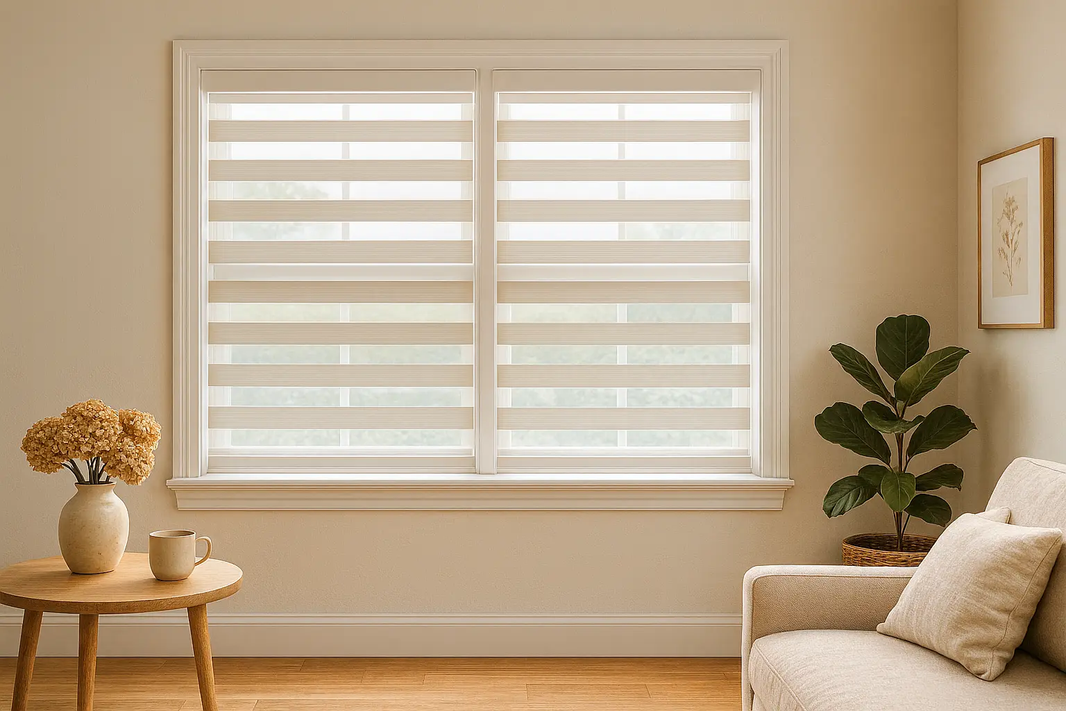 Room after custom zebra blinds are installed